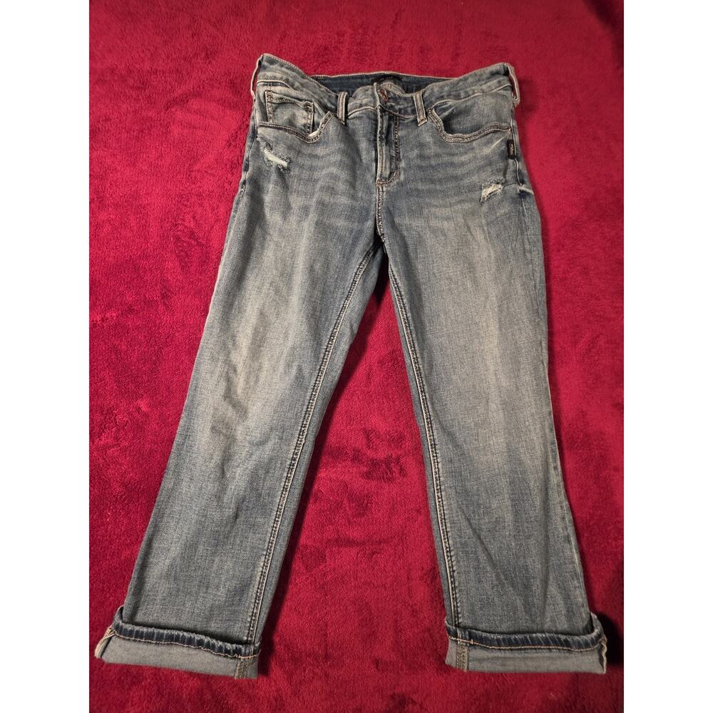 Silver Jeans Suki Capri Women’s 33 Distressed Cuffed Denim Jeans W33 L23.5